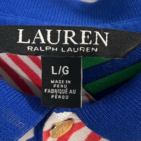 Lauren Ralph Lauren Print Piqué Polo Shirt multi-colored Sapphire Star women’s L - Picture 6 of 10